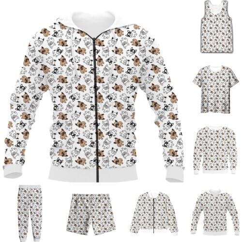 New Funny 3D Full Print Animal French Bulldog T-shirt/Sweatshirt/Zip Hoodies/Thin Jacket/Pants Four Seasons Casual Suit V56