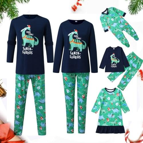 New Christmas Dinosaur Women Mom Print Blouse Tops And Pants Family Clothes Pajamas Family of four Skin-Friendly Set F Fast Ship
