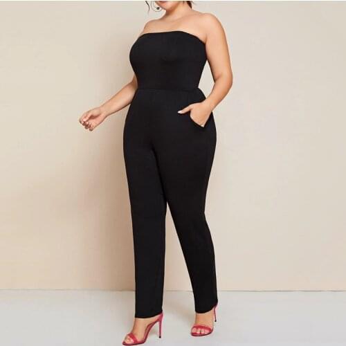 Solid Color Strapless Sexy Jumpsuit Long Trousers Elastic High Waist Summer Jumpsuits Women Overalls Elegant Plus Size Bodysuits