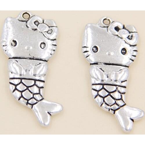 Wholesale 12pcs Tibetan Silver Animals Cat Fish Charms Pendants 32x15mm