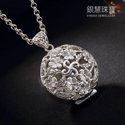Genuine pendant necklace retro Thai silver hollow out sachet pendants chain s925 sterling silver womens jewelry couples