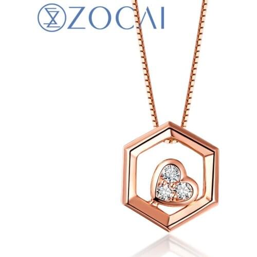 ZOCAI choker 2017 New Arrival The Honeycomb Series Real 0.03 CT Diamond 18K Rose Gold (Au750) Pendent Necklace JBD90229T