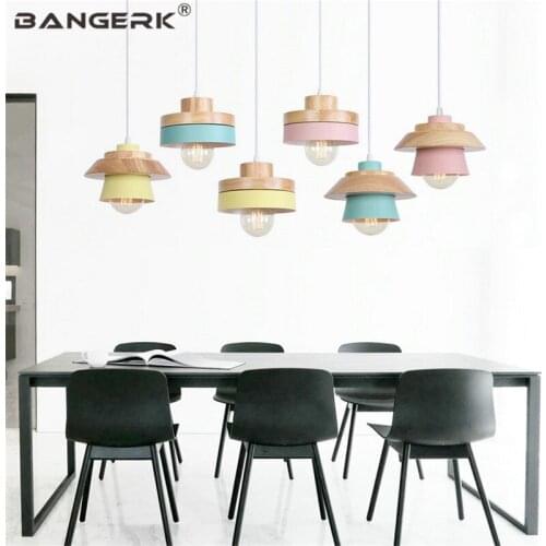 Nordic Design Industrial Decor Led Pendant Lamp Modern Iron Wood Pendant Light Dining Room Hanglamp Home Lighting Fixtures