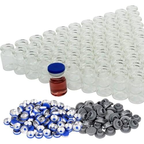 5ml Clear Glass Vials-100 Pack Clear Glass Headspace Vials with Plastic-Aluminum Flip Caps and Rubber Stoppers, (Clear)