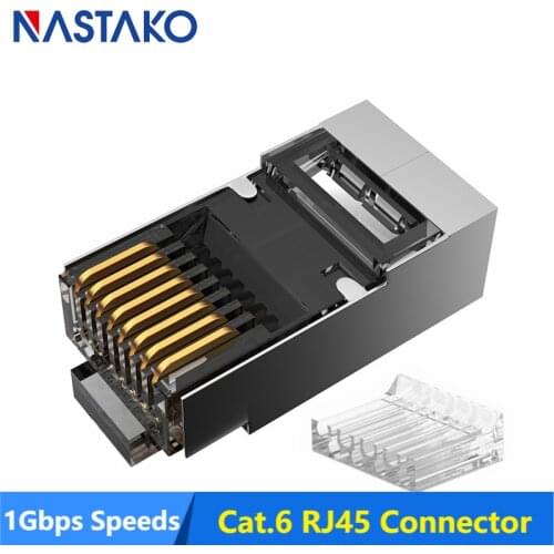 NASTAKO Black Cat6 Cat5e rj45 connector cat 6 network connectors rj45 plug split type stp metal shielded modular terminals