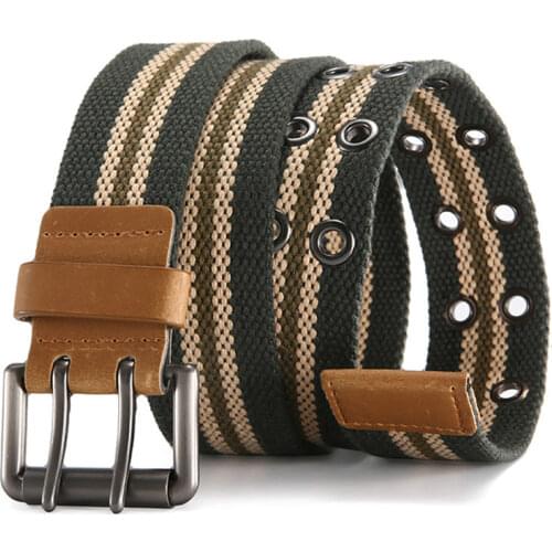 Canvas belt mens fashion simple and versatile double pin buckle casual youth tide