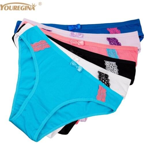 Underwear Women Cotton Panties Cotton Briefs Low Rise Secy Lace Patchwork Underpants for Ladies 6 pcs/lot