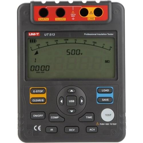 UNI-T UT513 Auto Range Digital Insulation Resistance Testers Meter Megohmmeter Megger Voltmeter 5000V 1000Gohm USB Interface