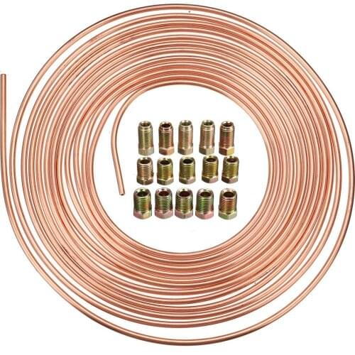 Universal Car 25Ft Copper Nickel Brake Line Tubing Kit Fitting 3/16" OD with 15PCS Nuts Anti-rust Corrosion Resistant S03K000002