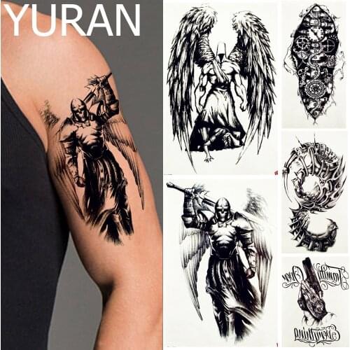 YURAN Men Fashoin Art Tattoo Temporary Black Knight Body Arm Big Tattoos Stickers Women Indians Totem Tatoos Fake Warrior Paste