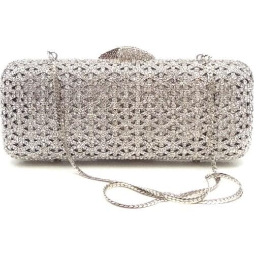 Elegant women evening party beautiful handbag diamonds luxury clutches long shape crystal purses Bridal wedding party purses