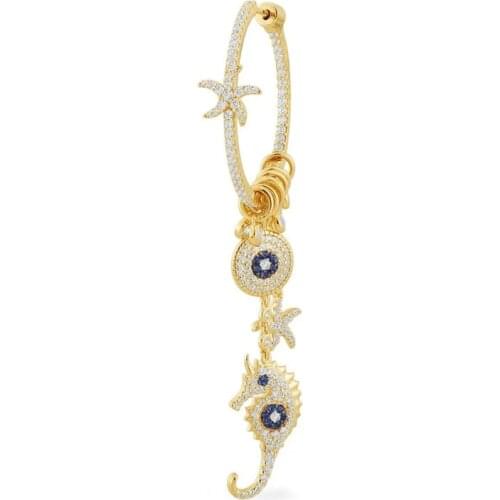 SLJELY High Quality Fashion Real 925 Sterling Silver Yellow Gold Color Mono Lucky Eye Seahorse Earring 1pcfor Women Fine Jewelry