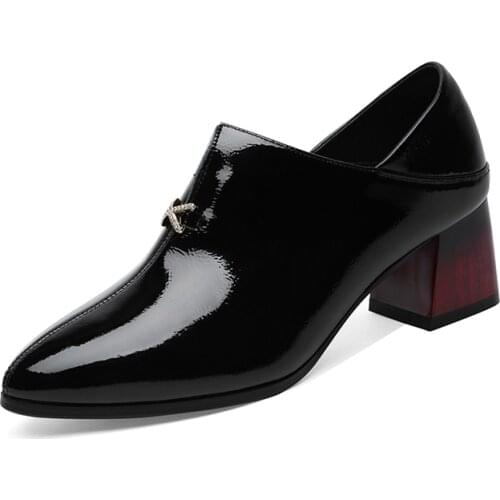 WomenS Single Shoes With Pointed Toe Caps, WomenS Leather Thick Heel Shoes, WomenS Platform Shoes