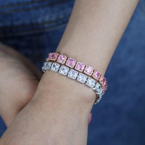 Iced out white pink cz square cubic zirconia cluster bracelet 16cm 18cm fashion women jewelry high quality bling 5a cz Jewelry