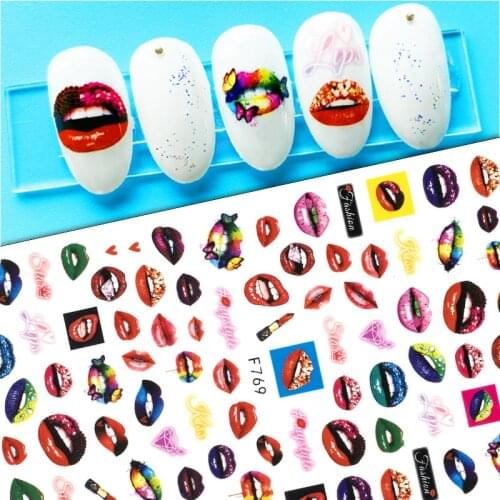 1 Sheet Woman Face 3D Nail Sticker Summer Graffiti Nail Decals Red lips Nail Art Decorations Slider