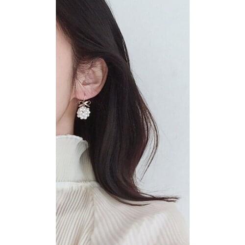 14k Gold Plated Natural Freshwater Pearl Ball Bow Charm Wedding Vintage Elegant Drop Earrings Luxury Jewelry for Women Gift