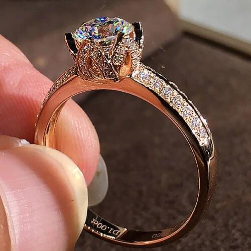 18K Au750 Rose Gold Women Wedding Party Engagement Ring 1 2 3 4 5 Carat Round Moissanite Diamond Ring Flower Bud Trendy