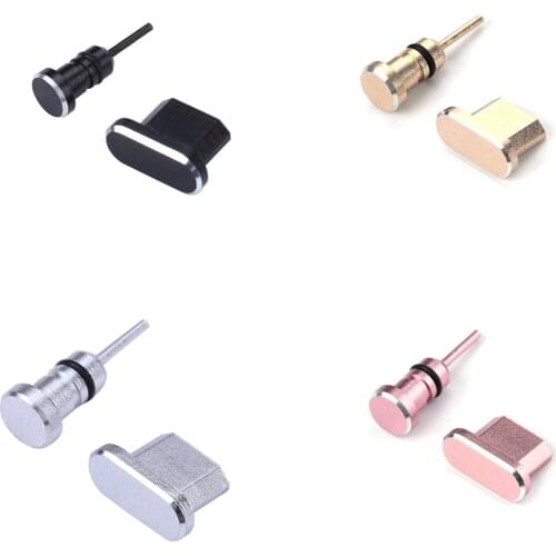 2PCS/Set Metal Charging Port + Earphone Port Dust Plug Replacement Universal for Android Mobile Phone 3.5mm Headset Stopper