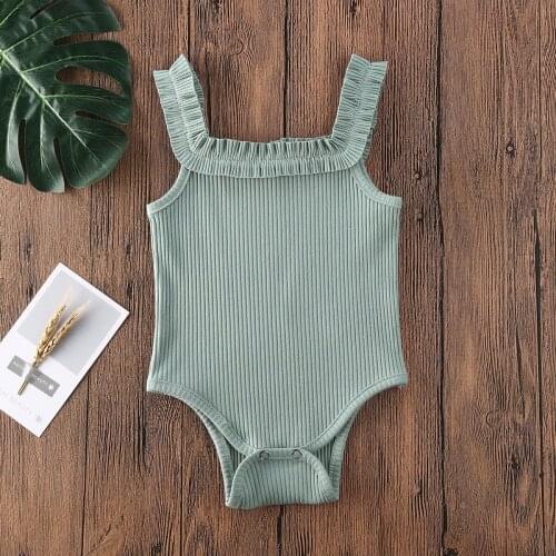 2020 Newbown Baby Bodysuits Summer Girls Boys Clothing Sleeveless Ribbed Ruffled Solid Jumpsuits Cotton Outfits Playsuits 0-24M