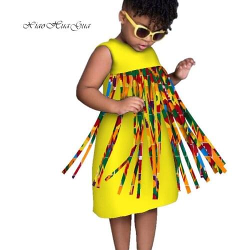 2020 New Lovely Girls Peter O Collar Dresses Bazin Riche African Print Ankara Dresses for Kids Children African Clothing WYT335