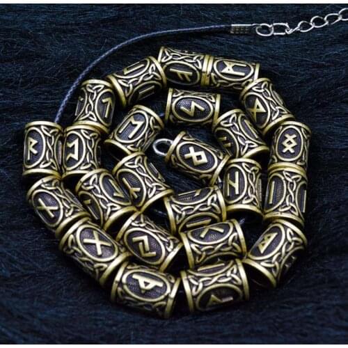 24Pcs Sliver Bronze Viking Charm Pattern Vintage Dreadlock Beads For Hair Styling Accessories Carved Rune Beads