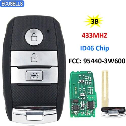 3 Button Remote Smart Car Key 433MHZ ID46 Chip PCF7952 FCC ID: 95440-3W600 For Kia K5 Sorento Sportage with Uncut Blade