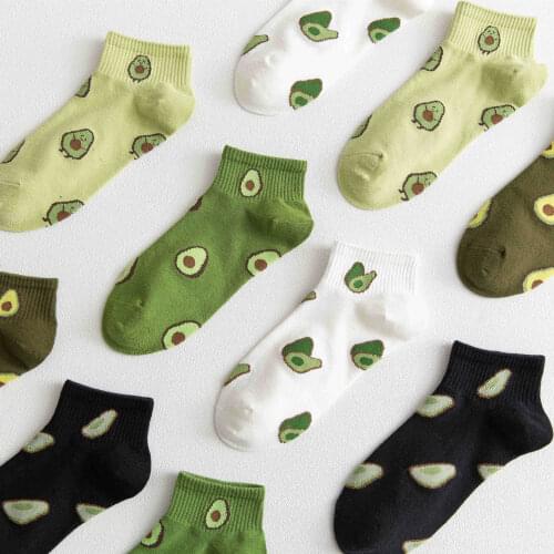 5Pairs/Lot Summer Creative Fruit Crew Socks Women Novelty Cartoon Avocado Cute Socks Fashion Soft Breathable Low-Cut Cotton Sock