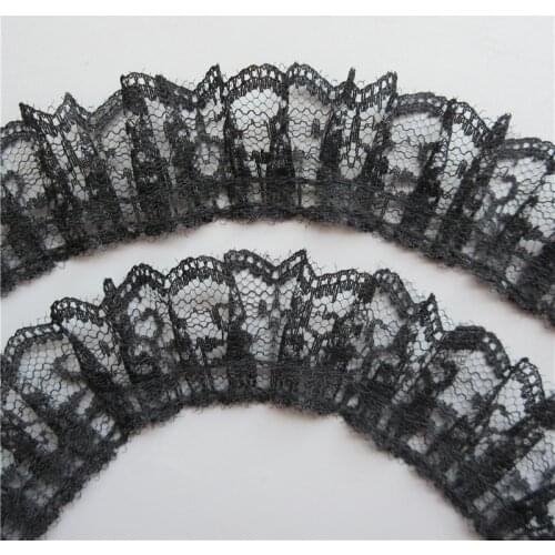 5yards/Lot 3.5cm Wide Black Organza Pleated Lace Trim Collar Applique Ribbon Sewing Craft Clothes Dress DIY Accessories Decor