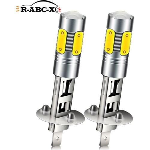 RUIANDSION 2Pcs H1 H3 Car Fog Light Auto Driving Lamp Replacement 1200Lm COB LED Bulb 10V-30V 12V 24V White 6000K Amber 2700K