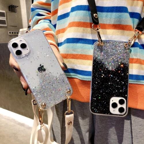 Necklace Lanyard Strap Cases For Samsung S20FE Note20Plus Note10Plus S20Ultra A51 A71 S10Plus S9 Glitter Crossbody Chian Case