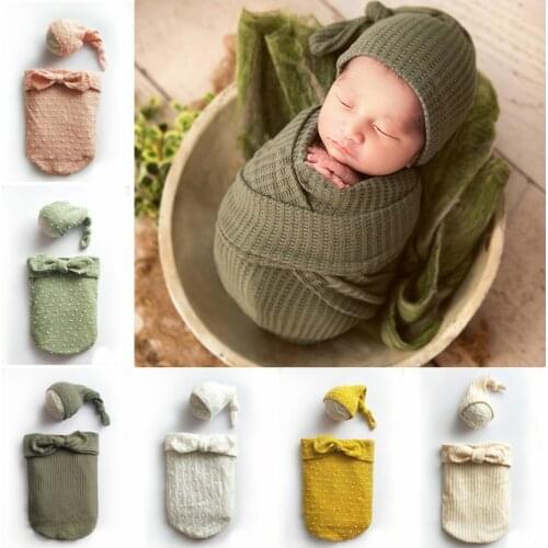 Newborn Baby Photography Hat+Wraps Props Baby Girl Boy Photo Shoot Knit Bow Outfits Props Infant bebe fotografia Accessories