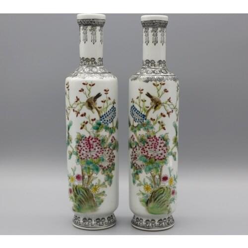 Ju Ren Tang Pastel Flowers And Birds Picture Vase Jingdezhen Porcelain Antique Ornaments