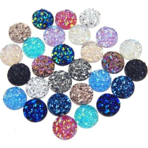 Julie Wang 100PCS Mix Color 8/10/12mm Round FlatBack Resin Cabochon Cameo Faux Druzy Cabochons For Earring Jewelry DIY Finding