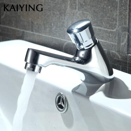 KAIYING Brass Time Delay Basin Faucet Touch Press Auto Self Closing cold Water Saving Tap for Public Toilet Metered Faucet,2891