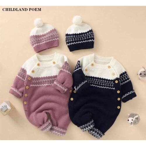 Knitted Baby Romper Newborn Christmas Baby Clothes With Hat Winter Autumn Boys Girls Romper Baby Jumpsuit Toddler Baby Outfits