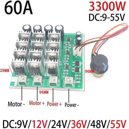 3300W High Power 60A DC Motor Controller DC 9V 12V 24V 36V 48V 55V Motor Drive pwm bldc motor controller