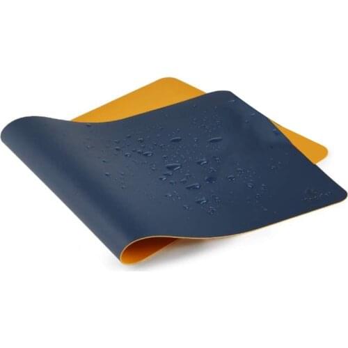 Desktop Mat, 40Cm X 80Cm Pu Leather Office Table Mat, Computer Table Mat for Office, Double-Sided (Dark Blue and Yellow)