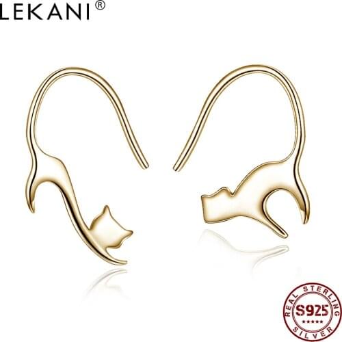 LEKANI 925 Sterling Silver Earrings For Women Simple Geometric Kitten Look Anniversary Earring Fine Jewelry Gift Give Girlfriend