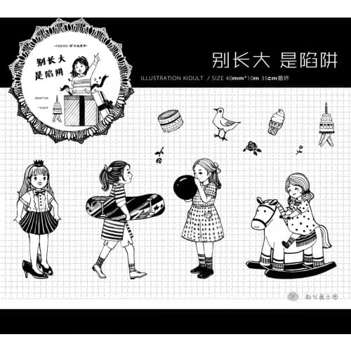 Cute Growing Girls In Glasses Washi Tapes Bullet Journal Masking Tape Adhesive Tape DIY Scrapbooking Washi Stickers