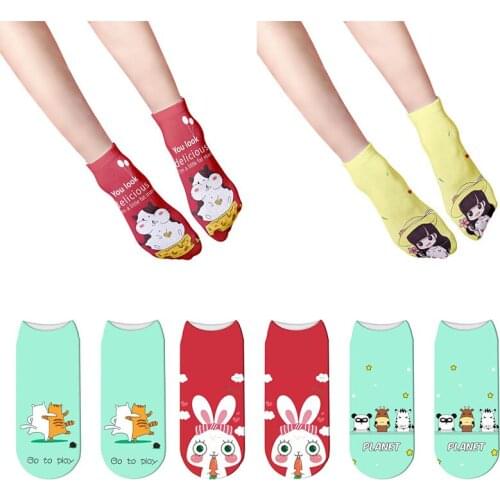 Cute Japanese Girl Harajuku 3D Print Socks Women Low Ankle Funny Alpaca Pink Socks Casual Summer Cotton Socks Female Skarpetki