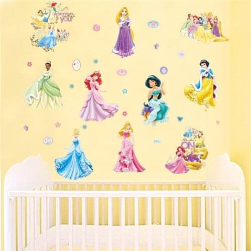 Cartoon Snow White Cinderella Rapunzel Aurora Princess Wall Sticker Girls Room Home Decoration Mural Art Diy Kids Wall Decals