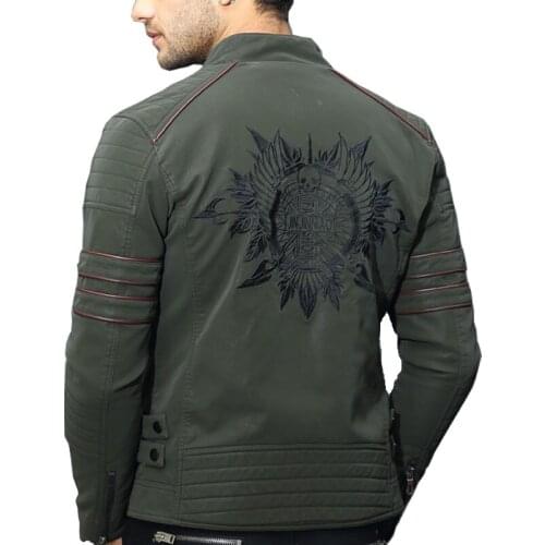 Mcikkny Men Biker Leather Jacket And Coats Fashion Embroidery Casual Outwear Top For Male Clothing Size M-4XL Windbreak