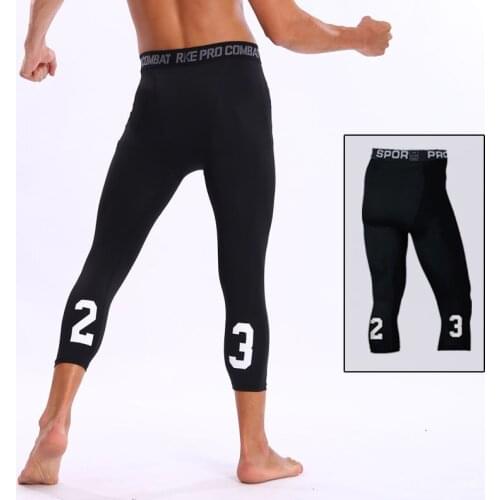 Men Running 3/4 Tights Men Sports Leggings Elastic Sportswear Compression Trousers Men Fitness Gym Basketball Pants