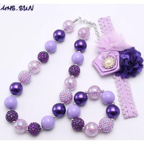 MHS.SUN Kids Girls Chunky Beads Jewelry Set Child Beaded Necklace Bracelets Hairbands For Party Gift Fashion Jewelry Set