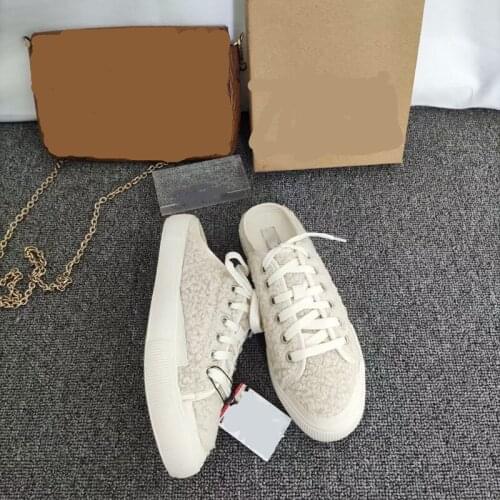 Casual sports shoes lace-up board shoes plush flat slippers womens outer wear Baotou half drag women shoes