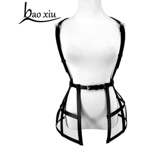 New Gothic Women PU Leather Harness Black Dress Waistband Adjustable Punk Body Bondage Belt Cage Skirt Fetish Suspenders