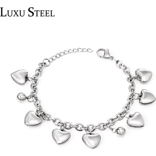 LUXUSTEEL beads bracelet friends Jewelry Stainless Steel Silver Color Heart Shape Bracelets Bangles Women Accessories Party