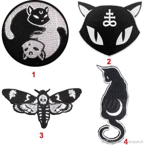 Satanic Black Cat Moon Halloween Witchcraft Evil Sew On Patch Iron Embroidered