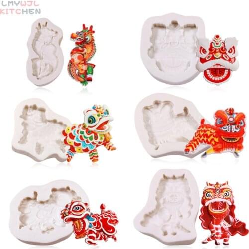 6 Styles/Chinese Style Dragon and Lion Dance Silicone Mold DIY Baking Cake Decoration Accessories Chocolate Fudge Cake Mold