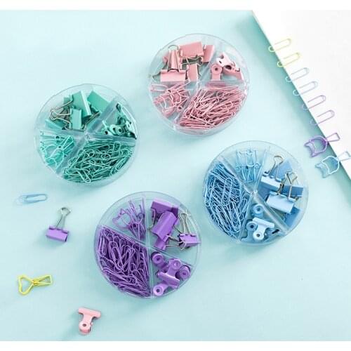 84 Pcs/Set Cute Kawaii Cat Heart Paper Clip Candy Color Metal Memo Clip Office Document File Orangizer Binder Clips Stationery